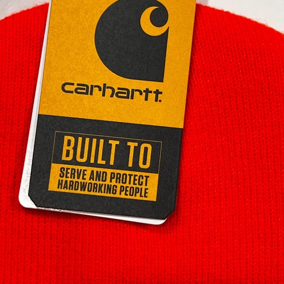 Carhartt Knit Cuffed Beanie New Bright Orange Kindly Logo 104597 NWT Hat - Picture 4 of 6